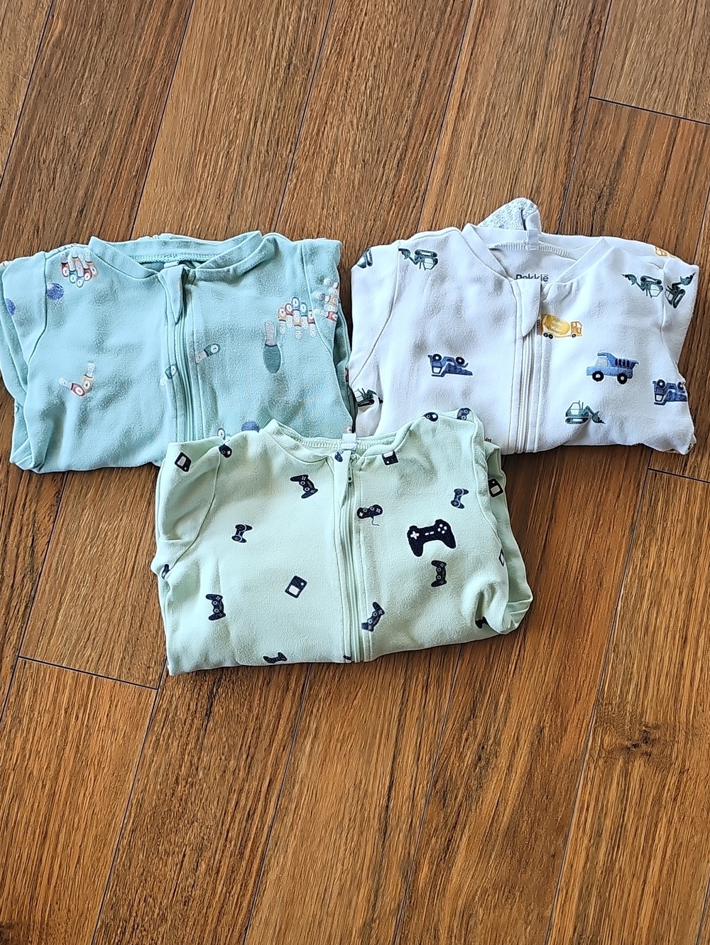 3-Pack Kids Zip Sleep Sacks in Mint, Light Blue, White - Soft Printed Pajamas